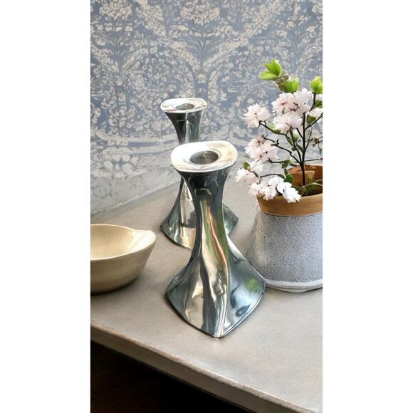 New -Pair Of Lenox Candlestick Silver Tone 8” IN Aero Candle Holder Twisted - Picture 7 of 10